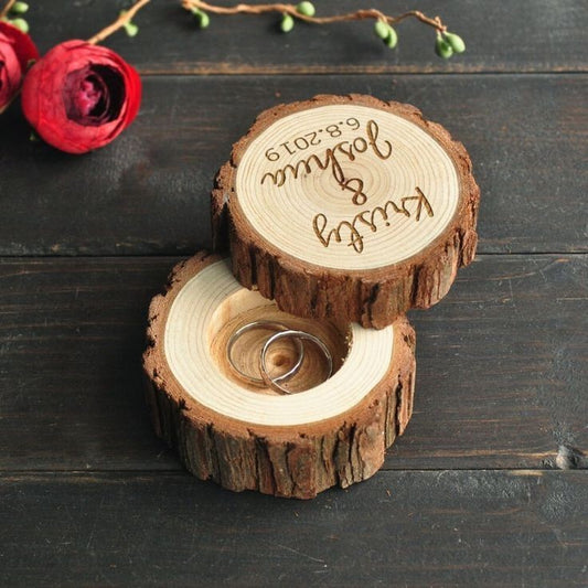 Personalized Wooden Rings Box - Custom Engraved, High-Quality Wood Stems - Ideal for Proposals and Anniversaries