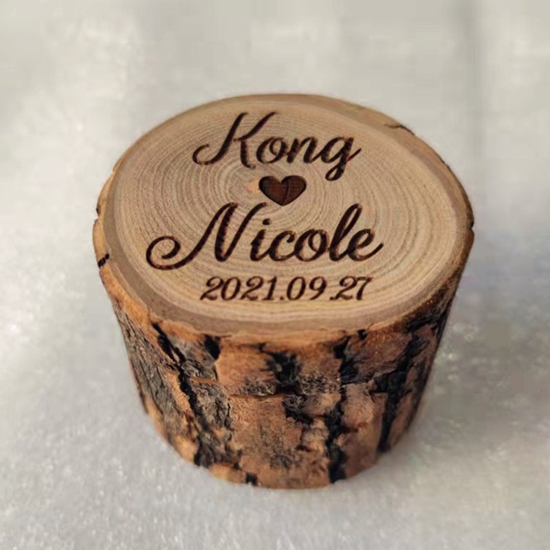 Personalized Wooden Rings Box - Custom Engraved, High-Quality Wood Stems - Ideal for Proposals and Anniversaries