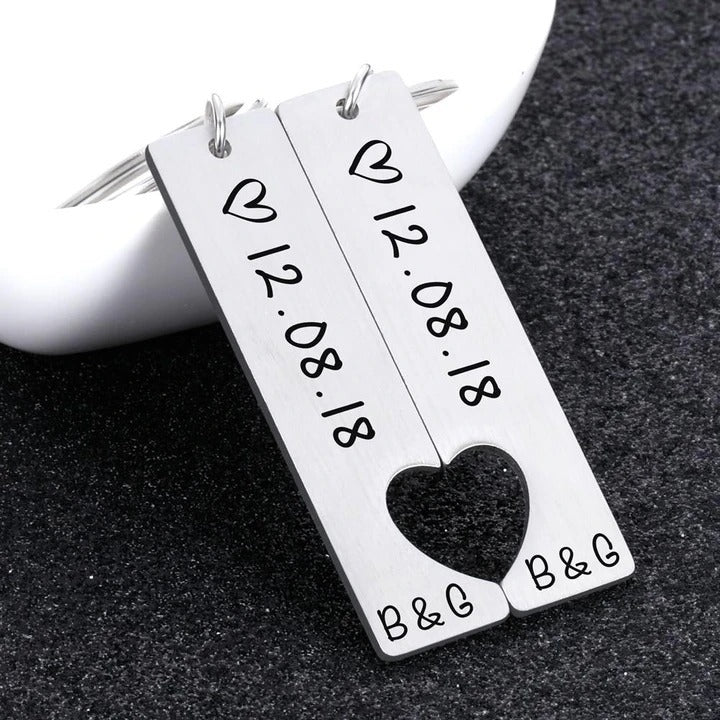 Customized Couples Keychain Boyfriend Girlfriend Keyring Husband Anniversary Valentine Day Gift
