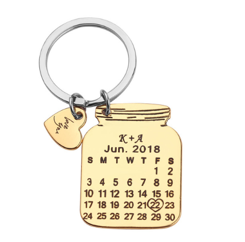 Heart Shaped, Personalized Calendar Keychain Custom Gift Engraved Heart Date Name Stainless Steel Key Chain Graduation Anniversary Birthday