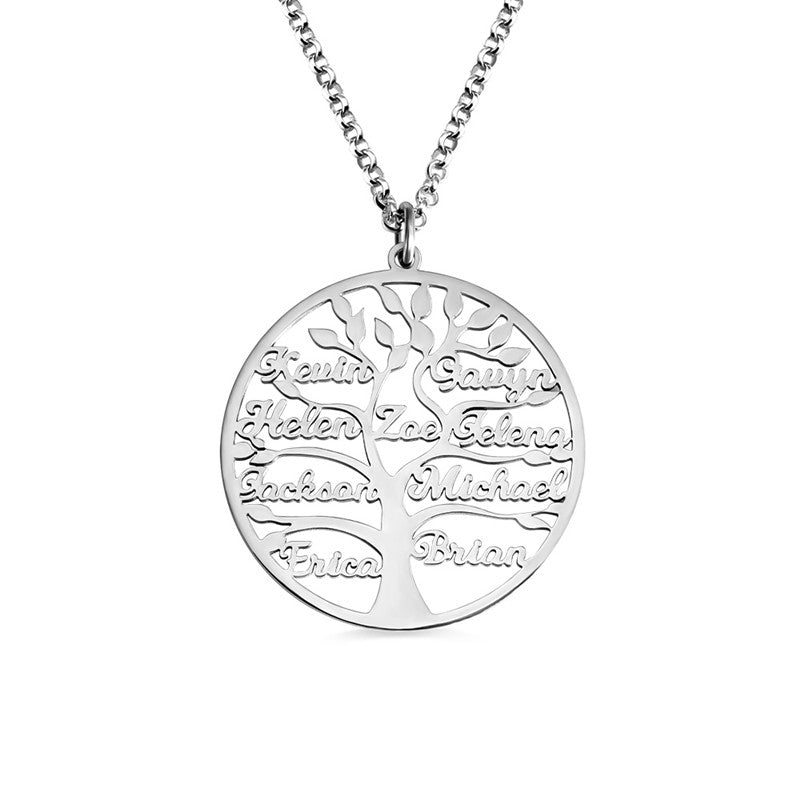 Sliver  Family Tree Name Necklace Tree Of Life Stainless Steel Customised Necklace
