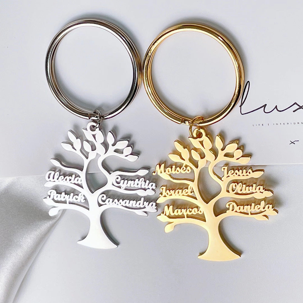 Personalized Tree Of Life Name Stainless Steel Keychain