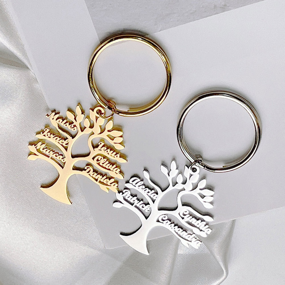 Personalized Tree Of Life Name Stainless Steel Keychain