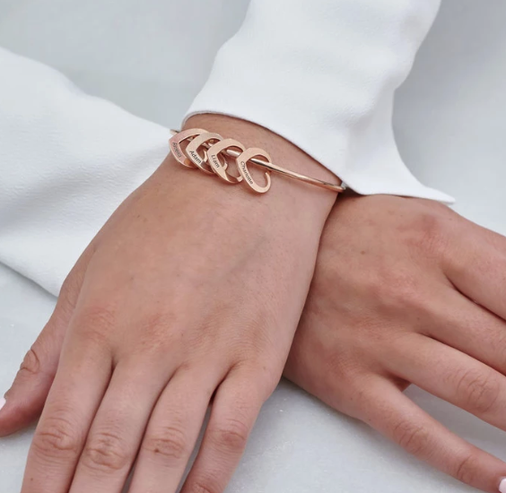 Gold heart bracelets engraving