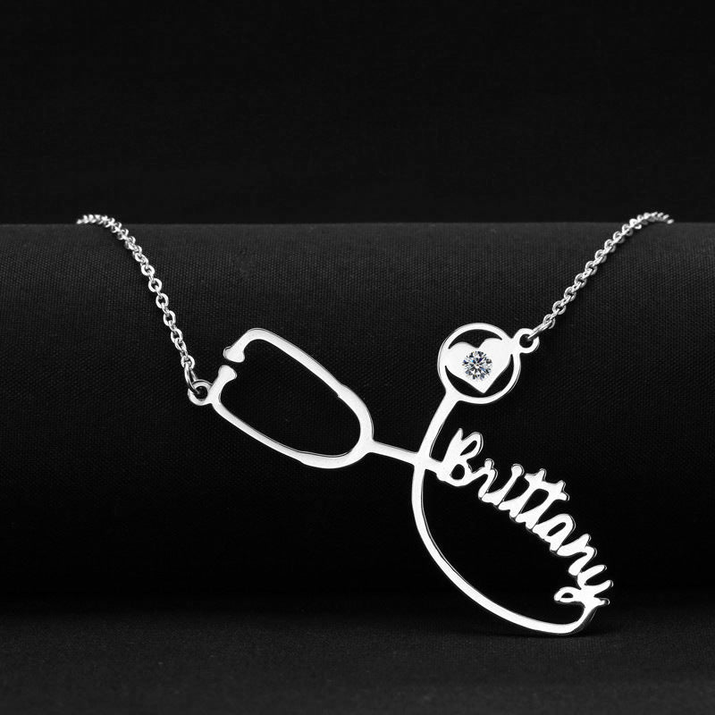 Silver Stethoscope Name Necklace for Women
