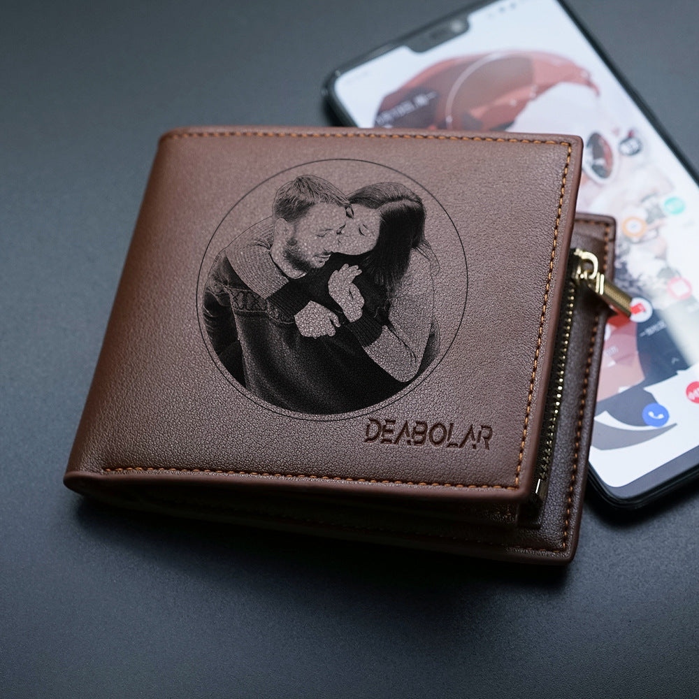 engraved photo trifold wallet 