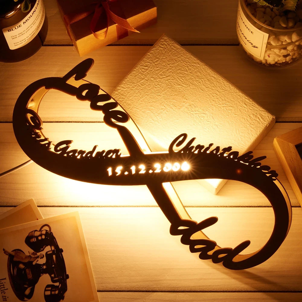 Wooden Lamp - Lovers Infinite Name Table Lamp
