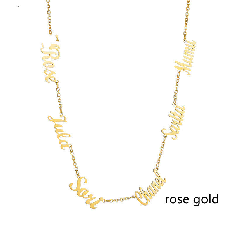 multi name necklace rose gold