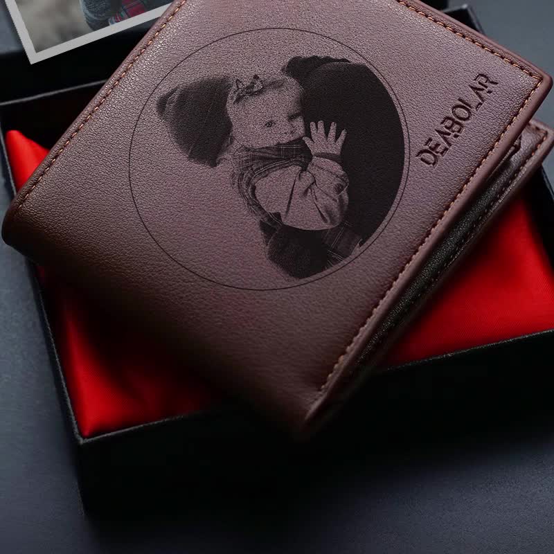 photo leather trifold wallet